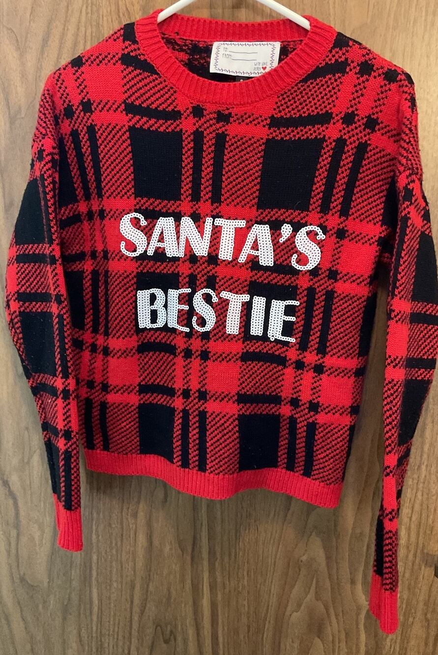 Christmas Sweater Juniors Large "Santa's Bestie" Size Small